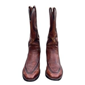 Vintage 70's Square Toe Dan Post USA Men Leather Brown Western Cowboy Boot, 7.5D
